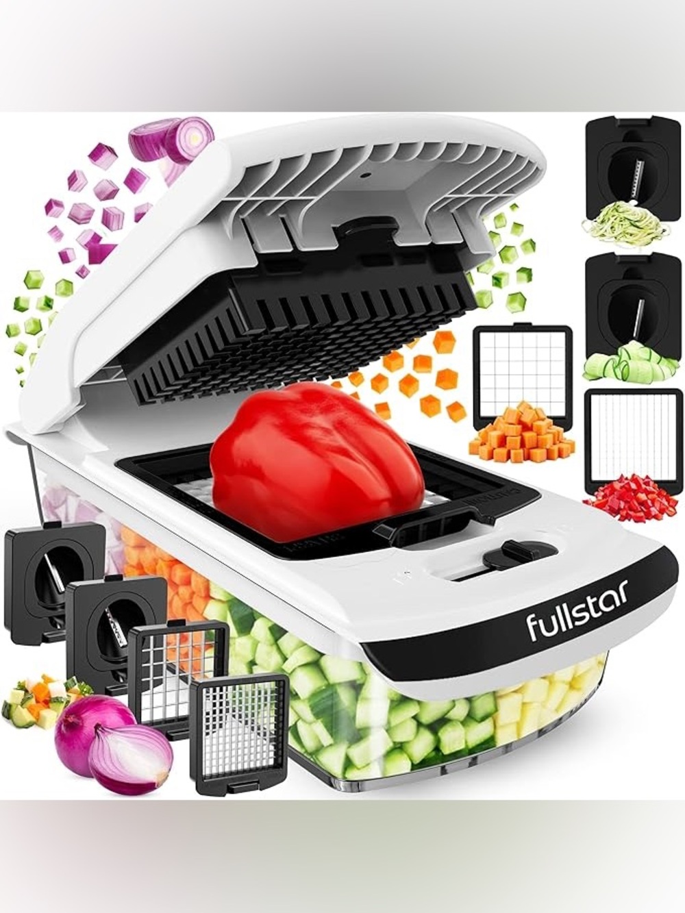 White Vegetable Chopper and Dicer - Multi-Blade Kitchen Tool